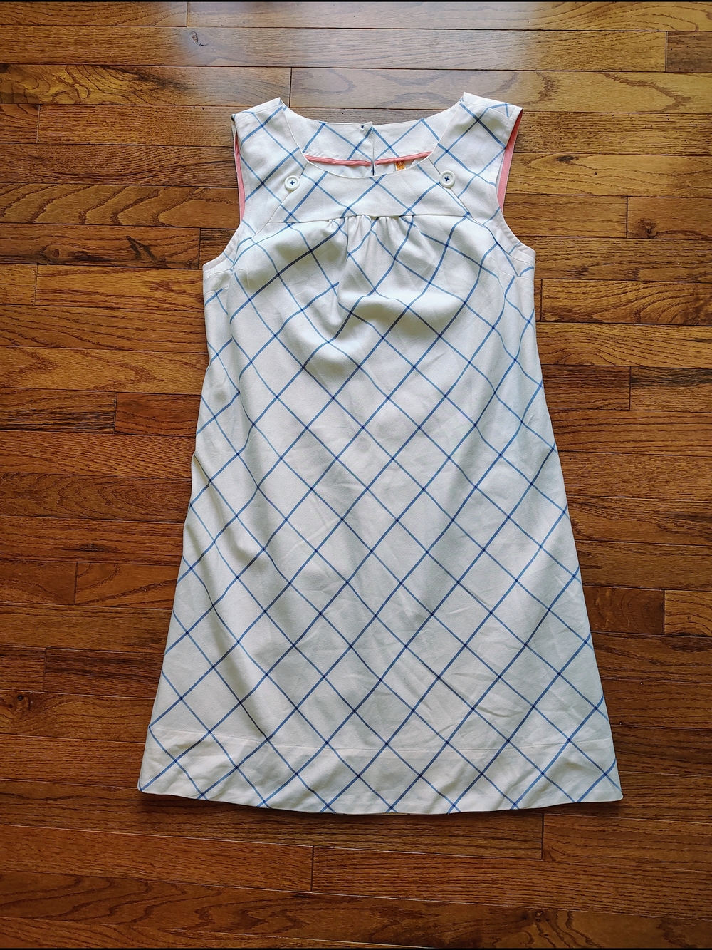 Maeve Anthropologie Blue White Windowpane Plaid Sleeveless Pinafore Dress